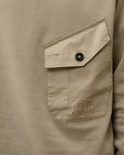 Sweatshirts<C.P. Company Diagonal Fleece Mixed Funnel Neck Sweatshirt Vintage Khaki – Beige