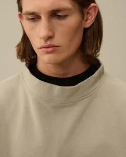 Sweatshirts<C.P. Company Diagonal Fleece Mixed Funnel Neck Sweatshirt Vintage Khaki – Beige