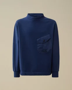 Sweatshirts<C.P. Company Diagonal Fleece Mixed Funnel Neck Sweatshirt Estate Blue