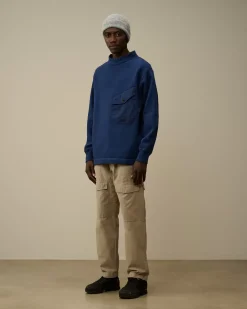 Sweatshirts<C.P. Company Diagonal Fleece Mixed Funnel Neck Sweatshirt Estate Blue