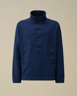 Sweatshirts<C.P. Company Diagonal Fleece Mixed Half Buttoned Sweatshirt Estate Blue