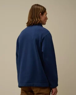 Sweatshirts<C.P. Company Diagonal Fleece Mixed Half Buttoned Sweatshirt Estate Blue