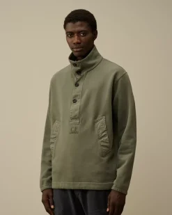 Sweatshirts<C.P. Company Diagonal Fleece Mixed Half Buttoned Sweatshirt Grape Leaf – Green