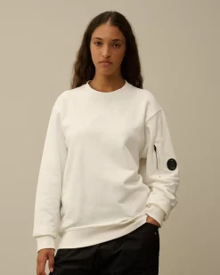 Sweatshirts<C.P. Company Diagonal Raised Fleece Crew Neck Lens Sweatshirt Gauze White
