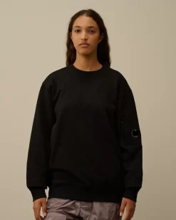 Sweatshirts<C.P. Company Diagonal Raised Fleece Crew Neck Lens Sweatshirt Black