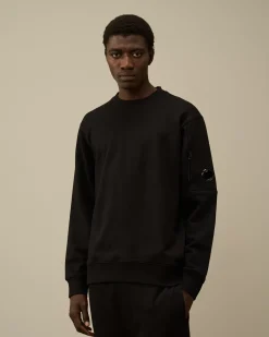 Sweatshirts<C.P. Company Diagonal Raised Fleece Crew Neck Lens Sweatshirt Black