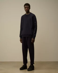 Sweatshirts<C.P. Company Diagonal Raised Fleece Crew Neck Lens Sweatshirt Total Eclipse – Blue