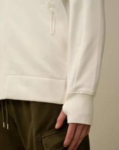 Sweatshirts<C.P. Company Diagonal Raised Fleece Explorer Zipped Hooded Sweatshirt Gauze White