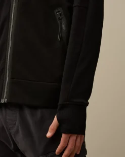 Sweatshirts<C.P. Company Diagonal Raised Fleece Explorer Zipped Hooded Sweatshirt Black