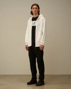 Sweatshirts<C.P. Company Diagonal Raised Fleece Goggle Zipped Hooded Sweatshirt Gauze White