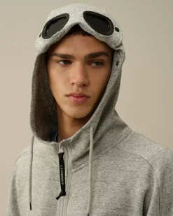 Sweatshirts<C.P. Company Diagonal Raised Fleece Goggle Zipped Hooded Sweatshirt Greystone Melange
