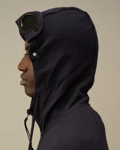 Sweatshirts<C.P. Company Diagonal Raised Fleece Goggle Zipped Hooded Sweatshirt Total Eclipse – Blue