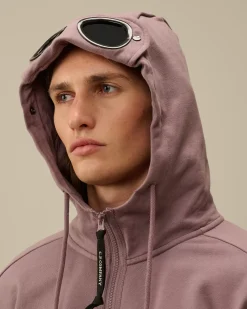 Sweatshirts<C.P. Company Diagonal Raised Fleece Goggle Zipped Hooded Sweatshirt Purple Dove