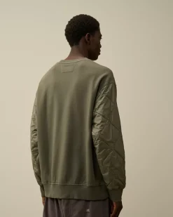 Sweatshirts<C.P. Company Diagonal Raised Fleece Mixed Quilted Crew Neck Sweatshirt Grape Leaf – Green