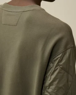 Sweatshirts<C.P. Company Diagonal Raised Fleece Mixed Quilted Crew Neck Sweatshirt Grape Leaf – Green