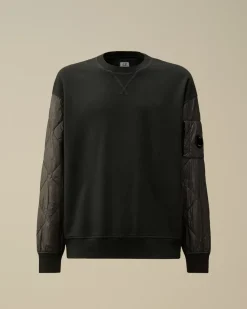 Sweatshirts<C.P. Company Diagonal Raised Fleece Mixed Quilted Crew Neck Sweatshirt Black Sand