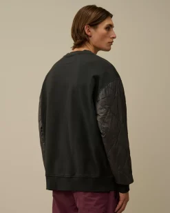 Sweatshirts<C.P. Company Diagonal Raised Fleece Mixed Quilted Crew Neck Sweatshirt Black Sand