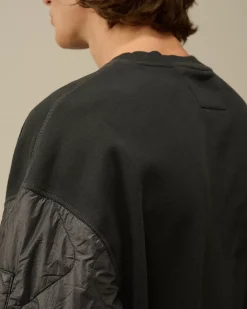 Sweatshirts<C.P. Company Diagonal Raised Fleece Mixed Quilted Crew Neck Sweatshirt Black Sand