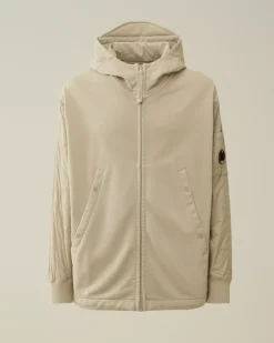 Sweatshirts<C.P. Company Diagonal Raised Fleece Mixed Quilted Hooded Sweatshirt Vintage Khaki – Beige