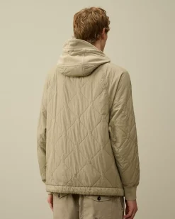 Sweatshirts<C.P. Company Diagonal Raised Fleece Mixed Quilted Hooded Sweatshirt Vintage Khaki – Beige