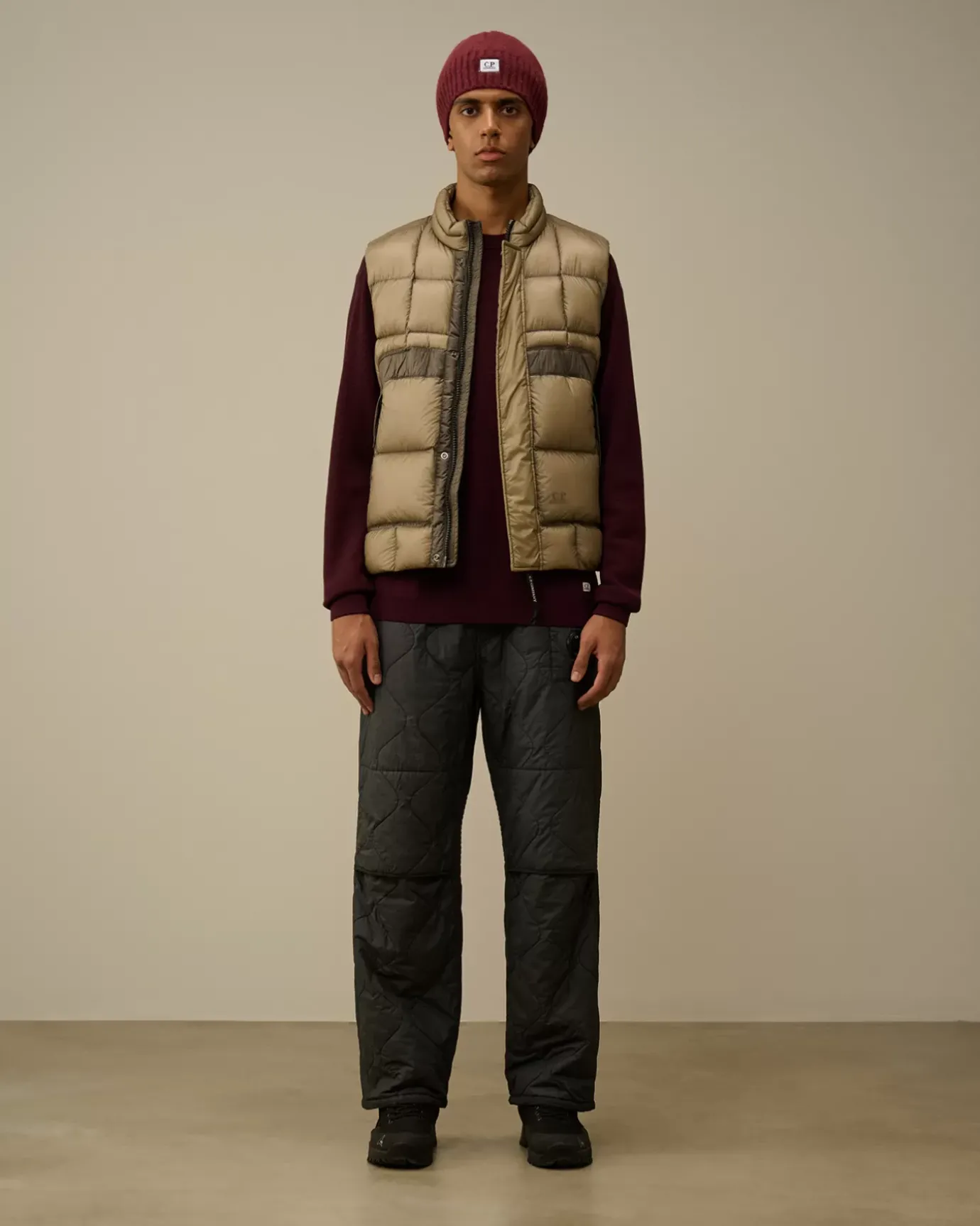 Tracksuits & Shorts<C.P. Company Diagonal Raised Fleece Mixed Quilted Sweatpants Black Sand