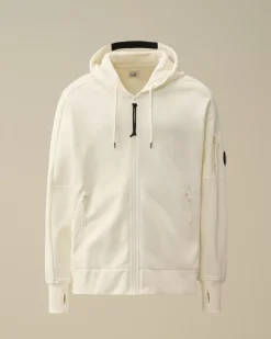 Sweatshirts<C.P. Company Diagonal Raised Fleece Zipped Hooded Sweatshirt Gauze White