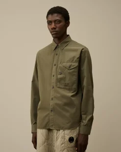 Shirt<C.P. Company Emerized Popeline Buttoned Shirt Grape Leaf – Green
