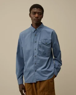 Shirt<C.P. Company Emerized Popeline Buttoned Shirt Flint Stone – Blue