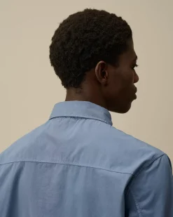 Shirt<C.P. Company Emerized Popeline Buttoned Shirt Flint Stone – Blue
