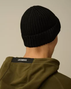 Hats<C.P. Company Extra Fine Merino Wool Goggle Beanie Black