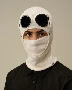Hats<C.P. Company Extra Fine Merino Wool Goggle Balaclava Gauze White