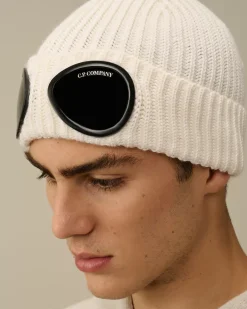 Hats<C.P. Company Extra Fine Merino Wool Goggle Beanie Gauze White