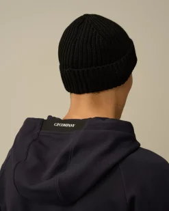 Hats<C.P. Company Extra Fine Merino Wool Lens Beanie Black
