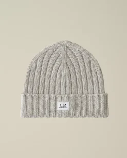 Hats<C.P. Company Extra Fine Merino Wool Logo Beanie Moon Melange – Grey