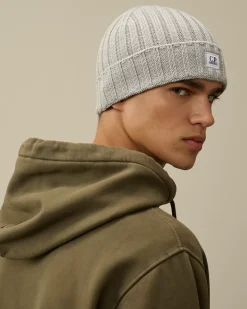 Hats<C.P. Company Extra Fine Merino Wool Logo Beanie Moon Melange – Grey