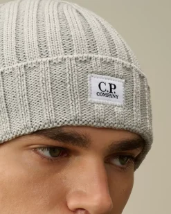 Hats<C.P. Company Extra Fine Merino Wool Logo Beanie Moon Melange – Grey