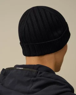 Hats<C.P. Company Extra Fine Merino Wool Logo Beanie Total Eclipse – Blue