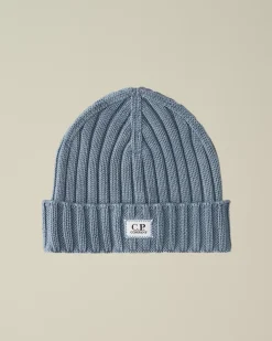 Hats<C.P. Company Extra Fine Merino Wool Logo Beanie Flint Stone – Blue