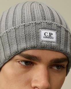 Hats<C.P. Company Extra Fine Merino Wool Logo Beanie Griffin Grey