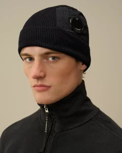 Hats<C.P. Company Extrafine Merino Wool Lens Beanie Total Eclipse – Blue