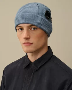 Hats<C.P. Company Extrafine Merino Wool Lens Beanie Flint Stone – Blue