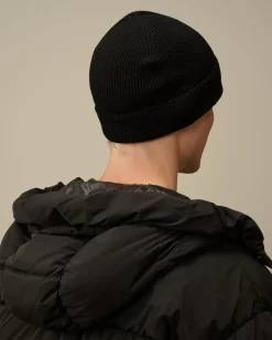 Hats<C.P. Company Extrafine Merino Wool Lens Beanie Black