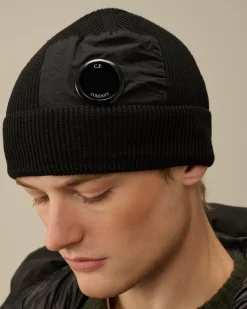 Hats<C.P. Company Extrafine Merino Wool Lens Beanie Black