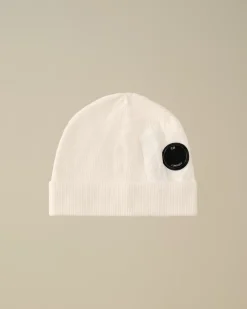 Hats<C.P. Company Extrafine Merino Wool Lens Beanie Gauze White