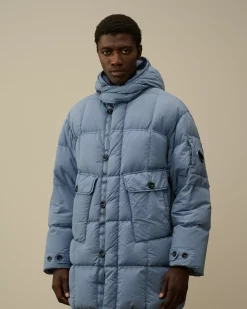Jacket & Coats<C.P. Company Flatt Nylon Hooded Long Down Jacket Flint Stone – Blue