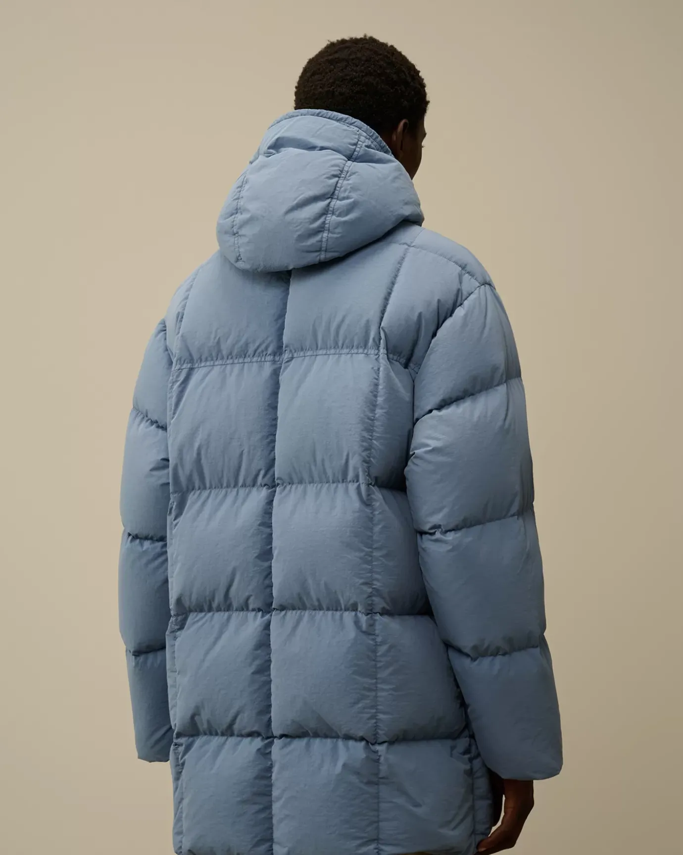 Jacket & Coats<C.P. Company Flatt Nylon Hooded Long Down Jacket Flint Stone – Blue