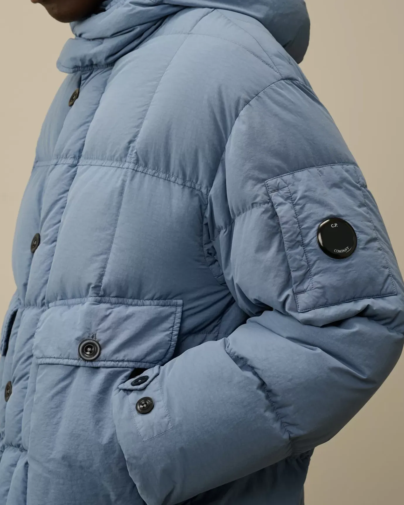Jacket & Coats<C.P. Company Flatt Nylon Hooded Long Down Jacket Flint Stone – Blue