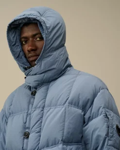Jacket & Coats<C.P. Company Flatt Nylon Hooded Long Down Jacket Flint Stone – Blue