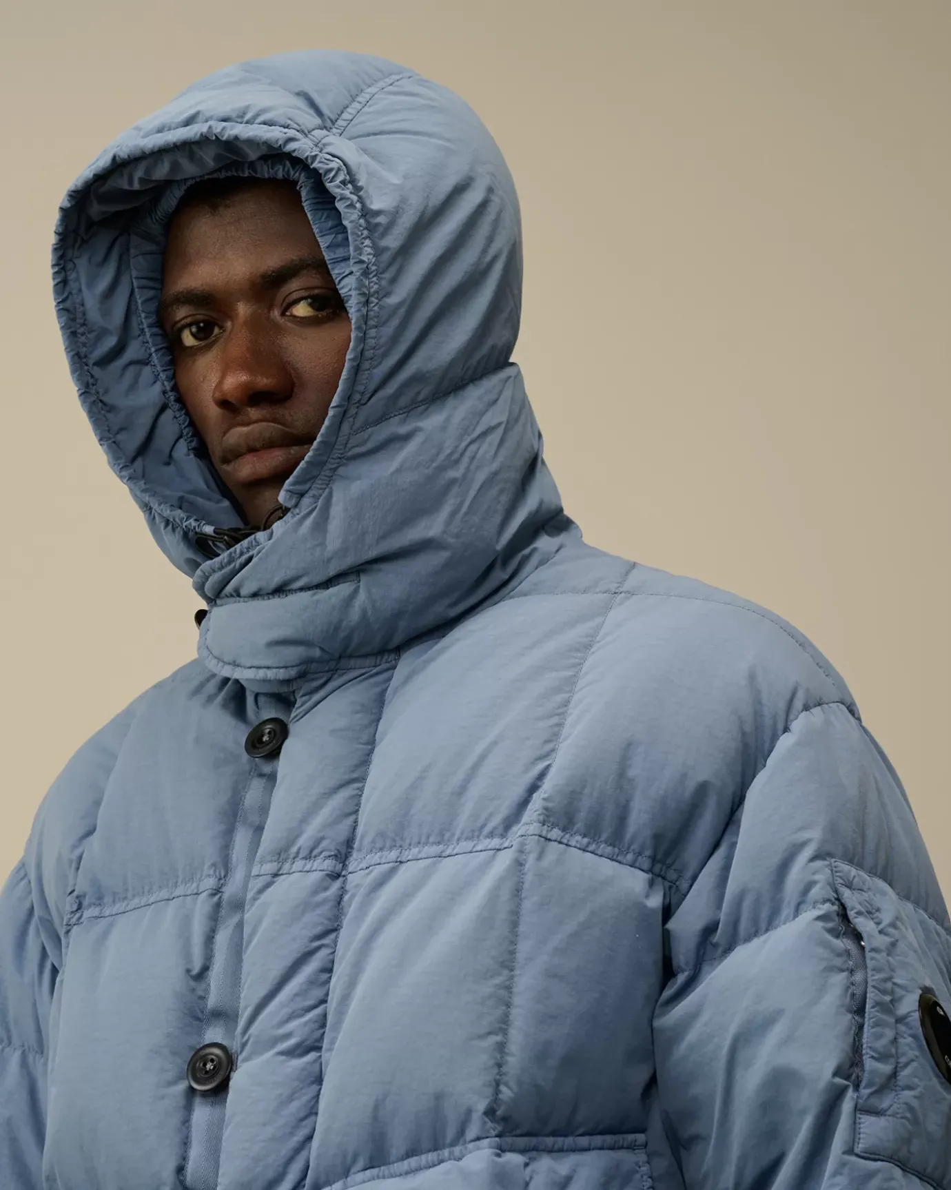 Jacket & Coats<C.P. Company Flatt Nylon Hooded Long Down Jacket Flint Stone – Blue