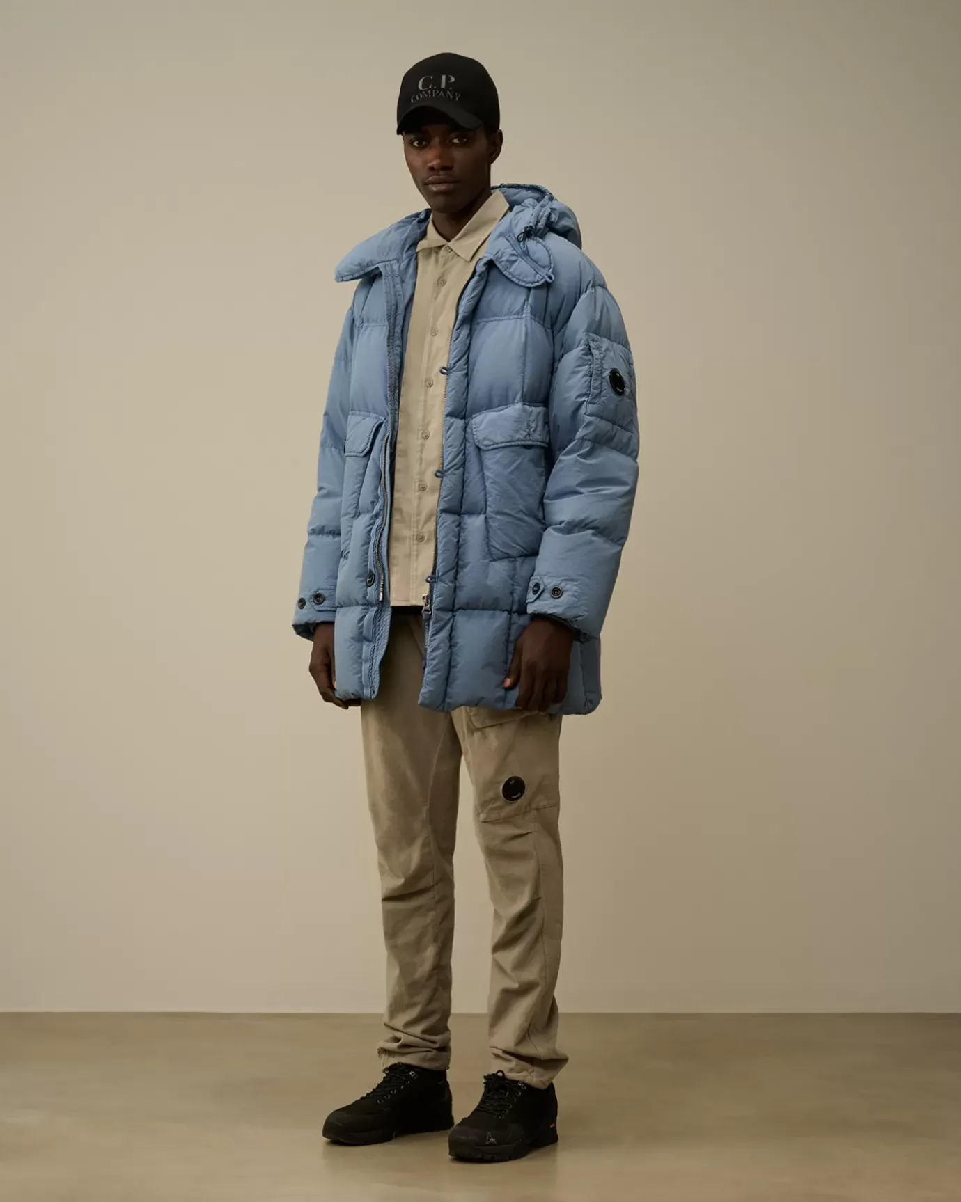 Jacket & Coats<C.P. Company Flatt Nylon Hooded Long Down Jacket Flint Stone – Blue
